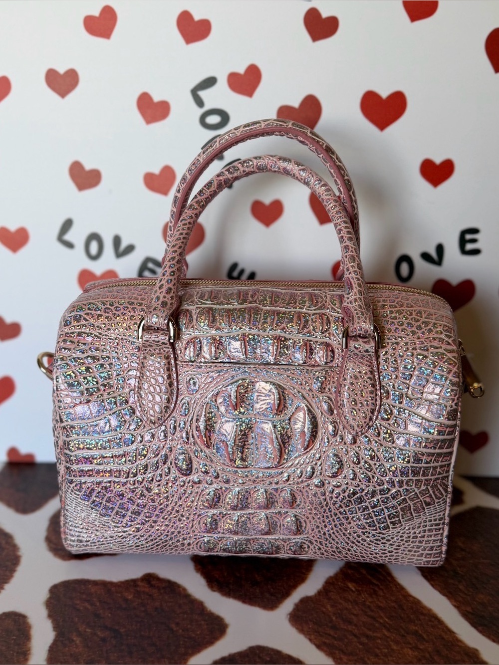 Brahmin Pixie Dust Stacy Satchel Limited Edition Pink Sparkle EUC FIRM - Picture 8 of 16